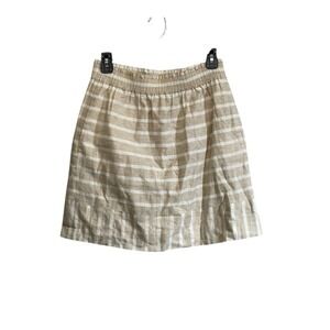 J Crew Sidewalk Mini Skirt Sz 4 Beige Stripe Linen Blend Pockets Elastic Waist